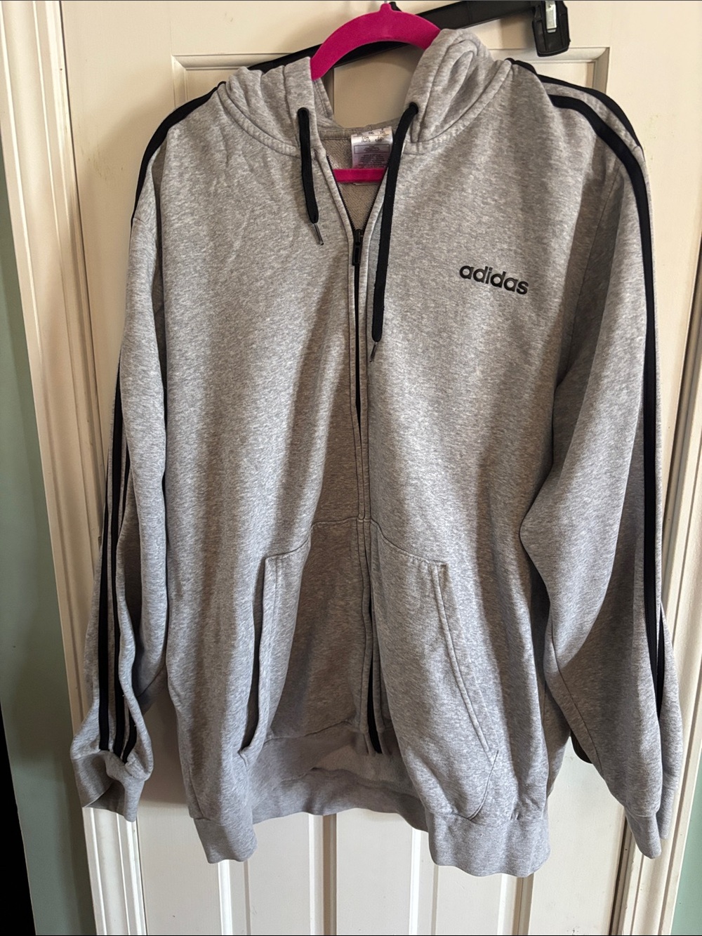 adidas Gray Full-Zip Hoodie Jacket with Black Stripes